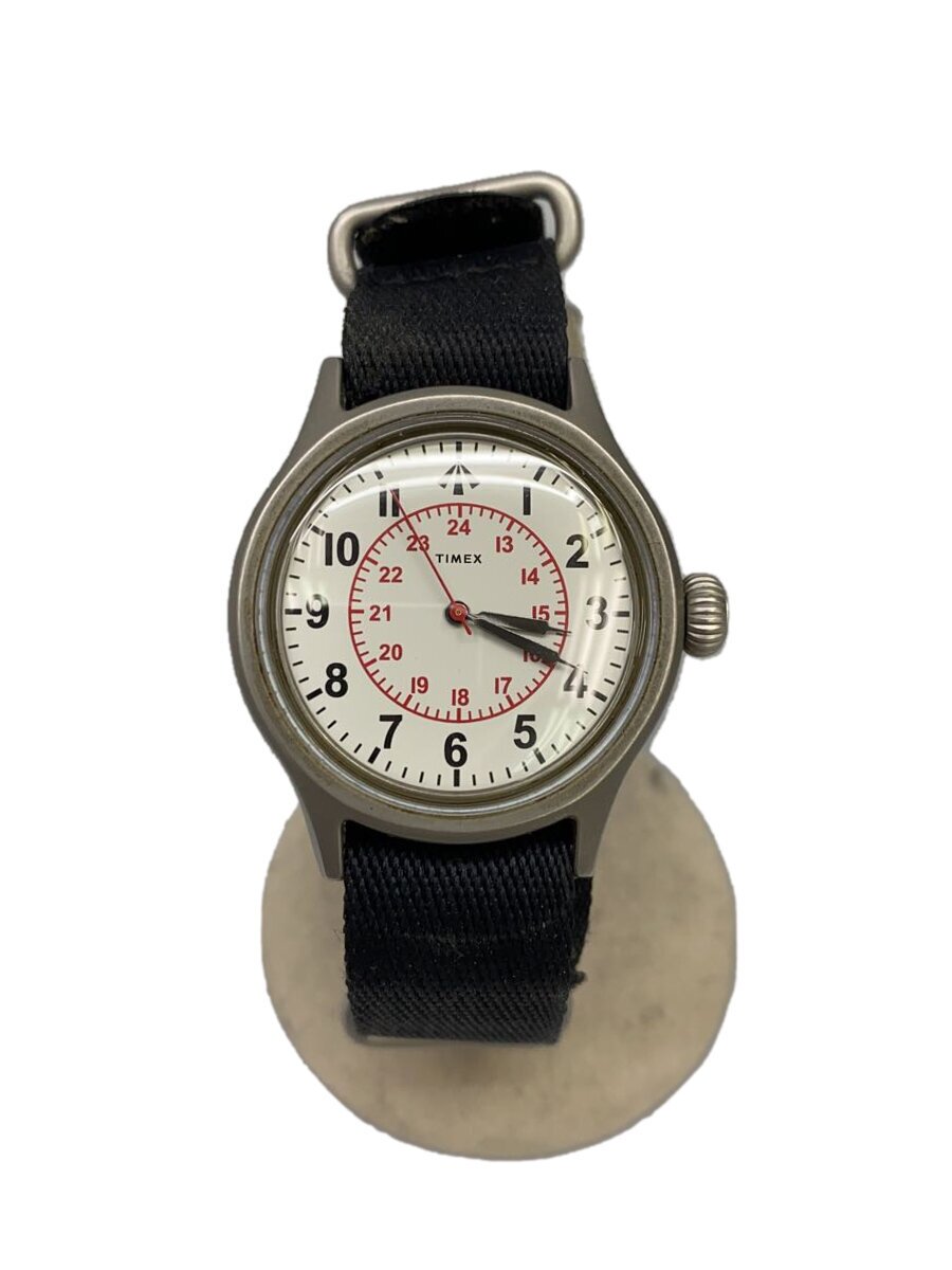 【中古】TIMEX◆石英ウオッチ/アナログ/ナイロン/WHT/BLK/68-19//【服飾雑貨他】