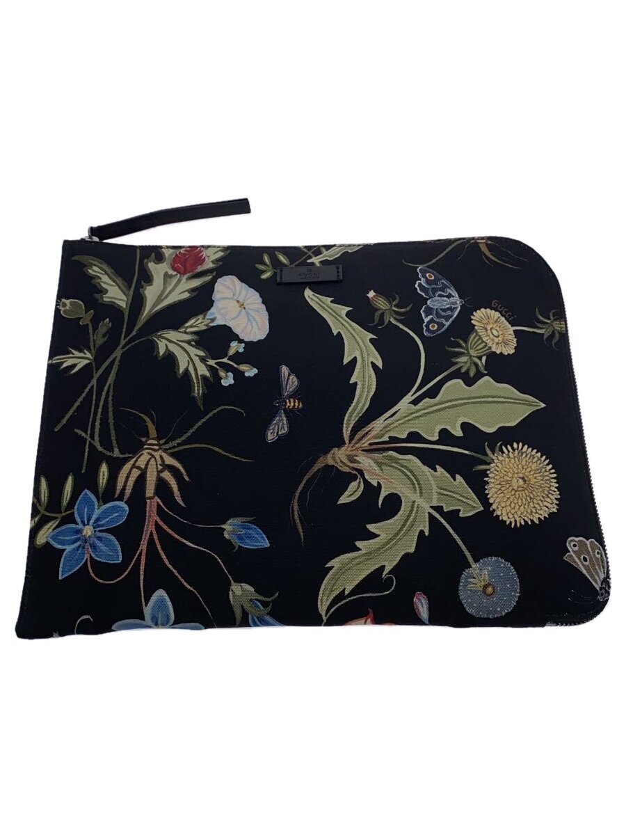 【中古】GUCCI◆合切袋_植物相/帆布/BLK【御徒面子】