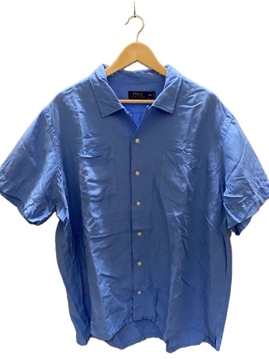 【中古】POLO RALPH LAUREN◆半袖プルオーバー/XXL/リネン/BLU/リネン・絹地/開襟【メンズウェア】
