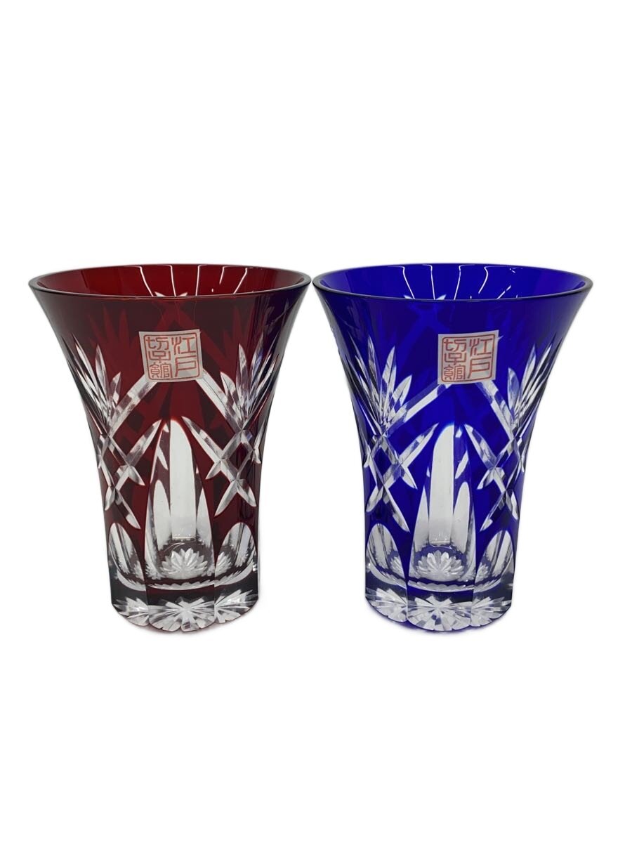 【中古】グラス/2点セット/すみだ江戸切子館 ペア朝顔グラス 四割剣矢来【キッチン用品】