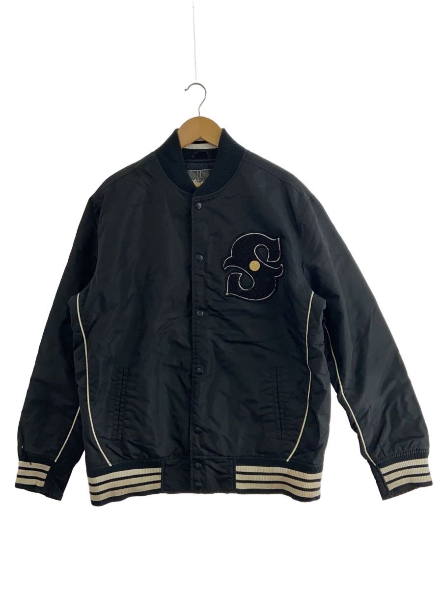 【中古】STUSSY◆スタジャン/L/ナイロン/BLK/背引き舟取れかけ/右袖裂け目穴あき/毛玉有//【メンズウェア】