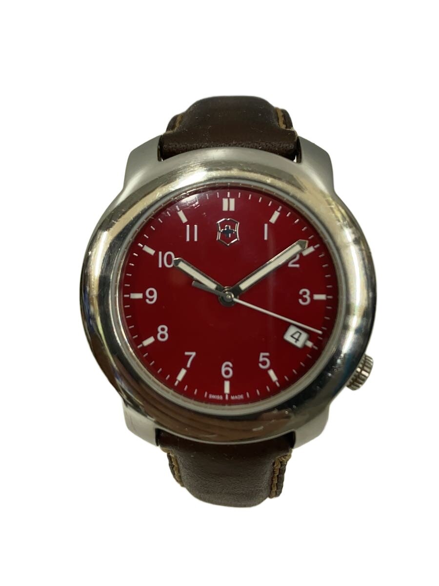 【中古】VICTORINOX◆ウオッチ/アナログ/なめし革/RED/BRW/V7-00【服飾雑貨他】