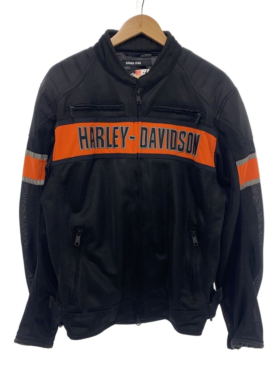 【中古】HARLEY DAVIDSON◆シングルライダースジャケット/L/ポリエステル/BLK【メンズウェア】