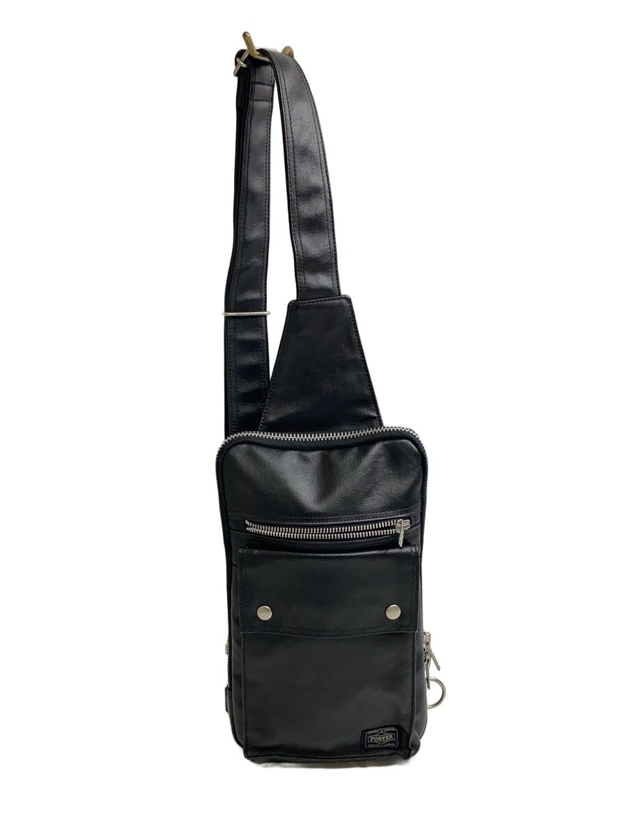 【中古】PORTER◆角スレあり/ショルダーバッグ/なめし革/BLK/無地【御徒面子】