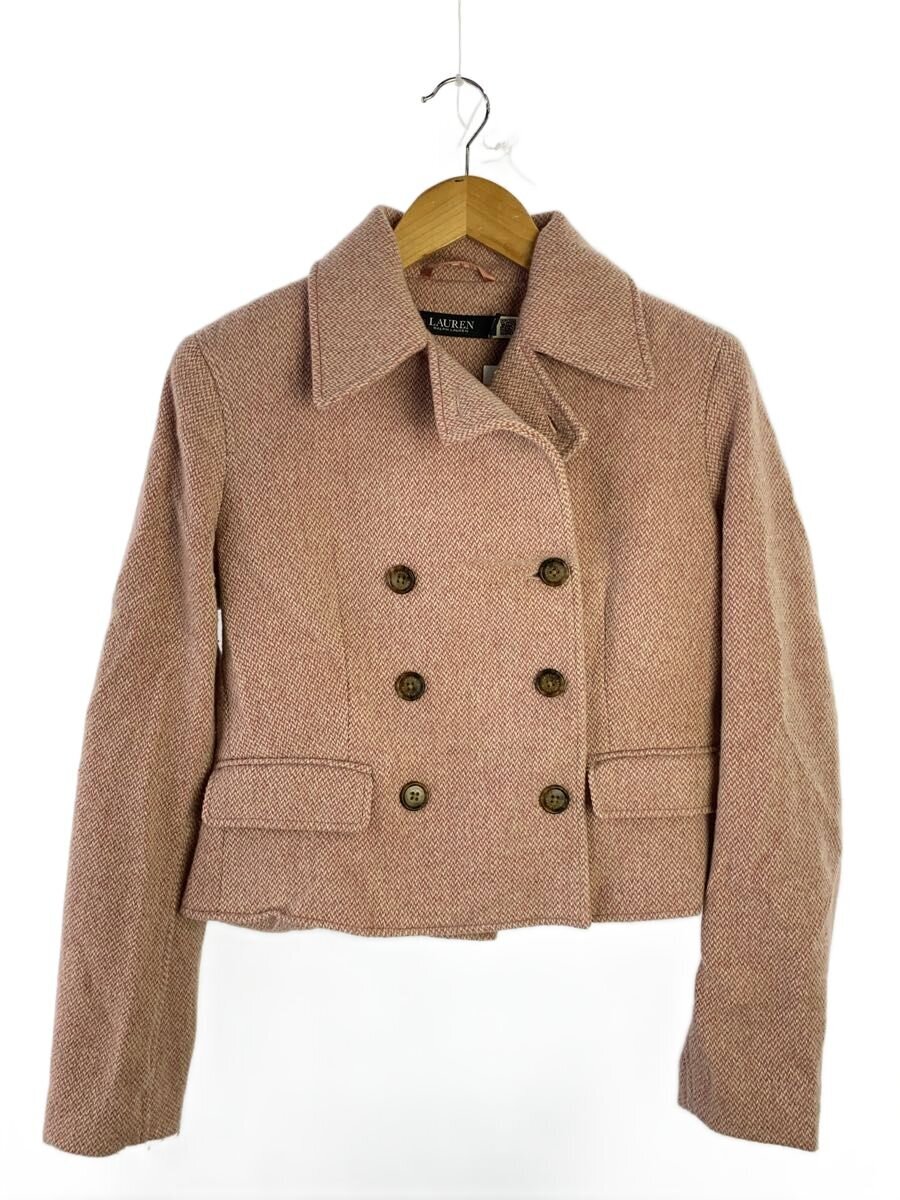 【中古】LAUREN RALPH LAUREN◆ダブルレステッドヘリンボーンコート/6/羊毛/PNK/無地/200951448001【レディース御召しもの】