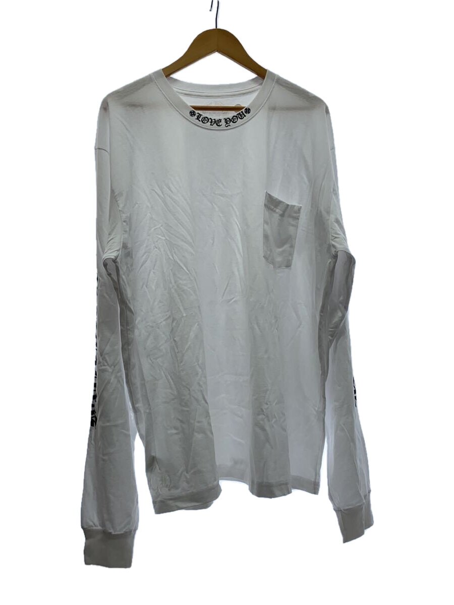 【中古】CHROME HEARTS◆LOVE YOU Neck Logo Long Sleeve Tee/長袖プルオーバー/XXL/綿織物/WHT【メンズウェア】