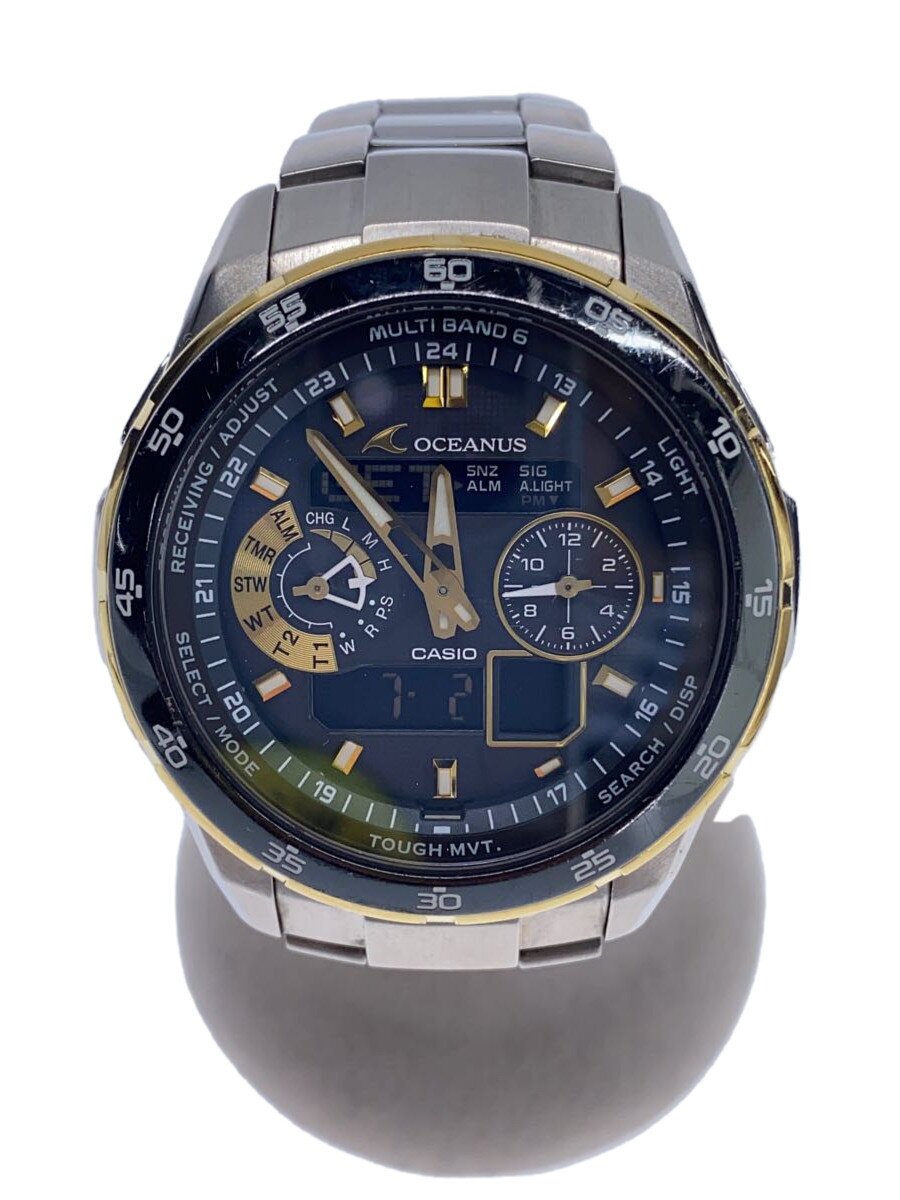 【中古】CASIO◆ソーラーウオッチ/アナログ/BLK/SLV/0CW-T400【服飾雑貨他】