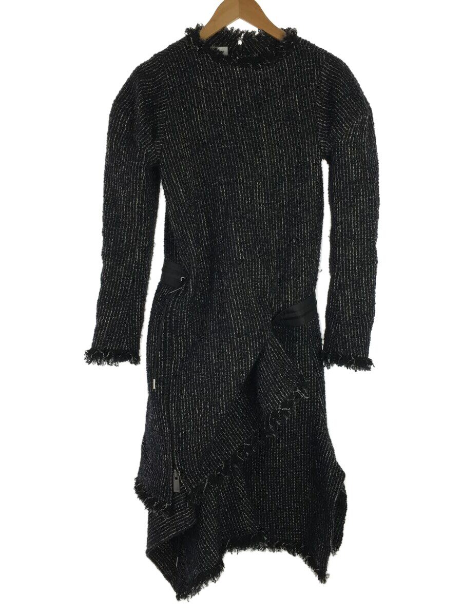 【中古】sacai◆Tweed Dress/長袖衣装/1/羊毛/NVY/総柄/23-006843【レディース御召しもの】