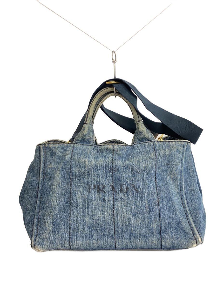 【中古】PRADA◆トートバッグ/帆布/BLU【御徒面子】