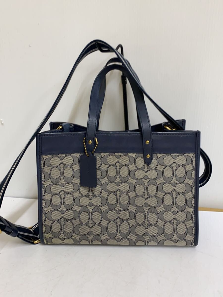 【中古】COACH◆シグネチャージャガード/フィールドトートショルダーバッグ/帆布/NVY/C3282【御徒面子】