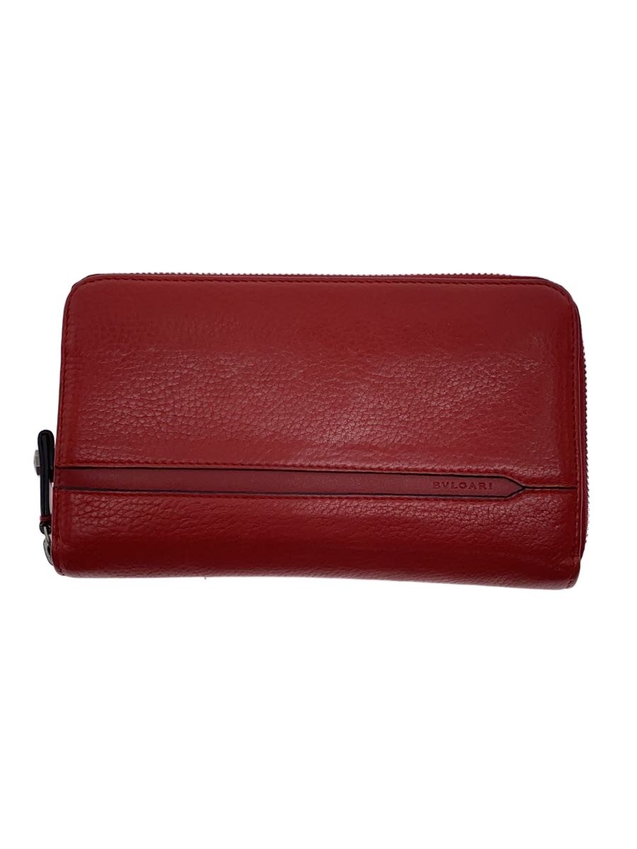 【中古】BVLGARI◆長紙入れ/なめし革/RED/メンズ【服飾雑貨他】