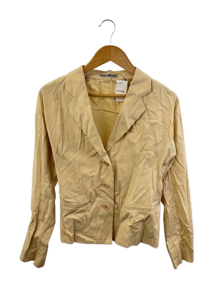 【中古】ISSEY MIYAKE◆テーラードジャケット/2/綿織物/BEG/無地/IM12FD055【レディース御召しもの】