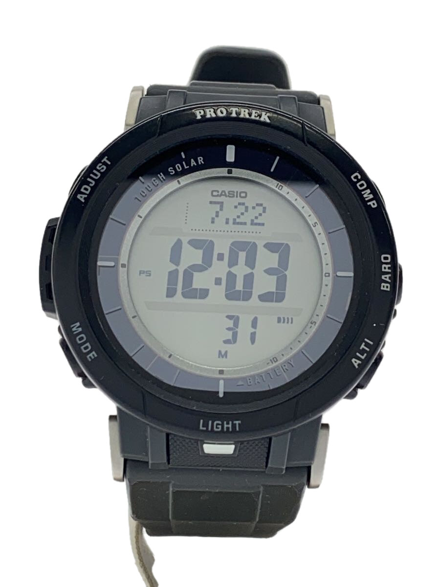 【中古】CASIO◆ソーラーウオッチ_PRO TREK/デジタル/天然ゴム/BLK//【服飾雑貨他】