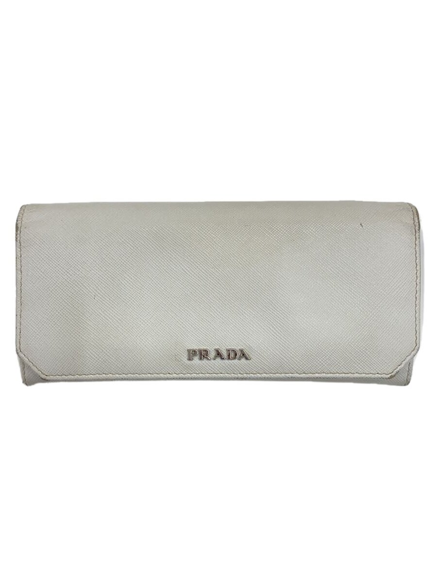 【中古】PRADA◆長銭入れ/なめし革/WHT/無地/レディース【服飾雑貨他】