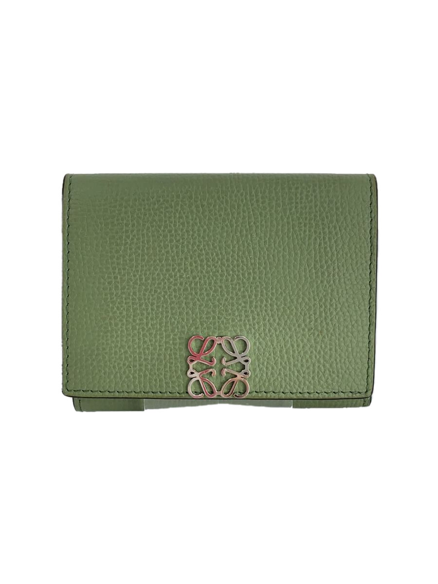 【中古】LOEWE◆3つ折り銭入れ/なめし革/GRN/レディース/アナグラムコンパクトフラップウォレット/ローズマリー//【服飾雑貨他】
