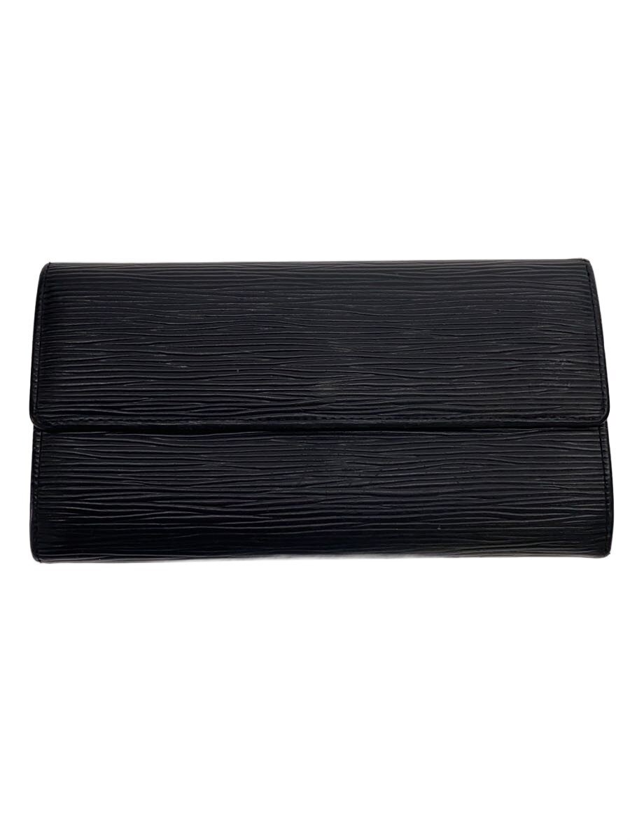 【中古】LOUIS VUITTON◆長札入れ/なめし革/BLK/メンズ【服飾雑貨他】