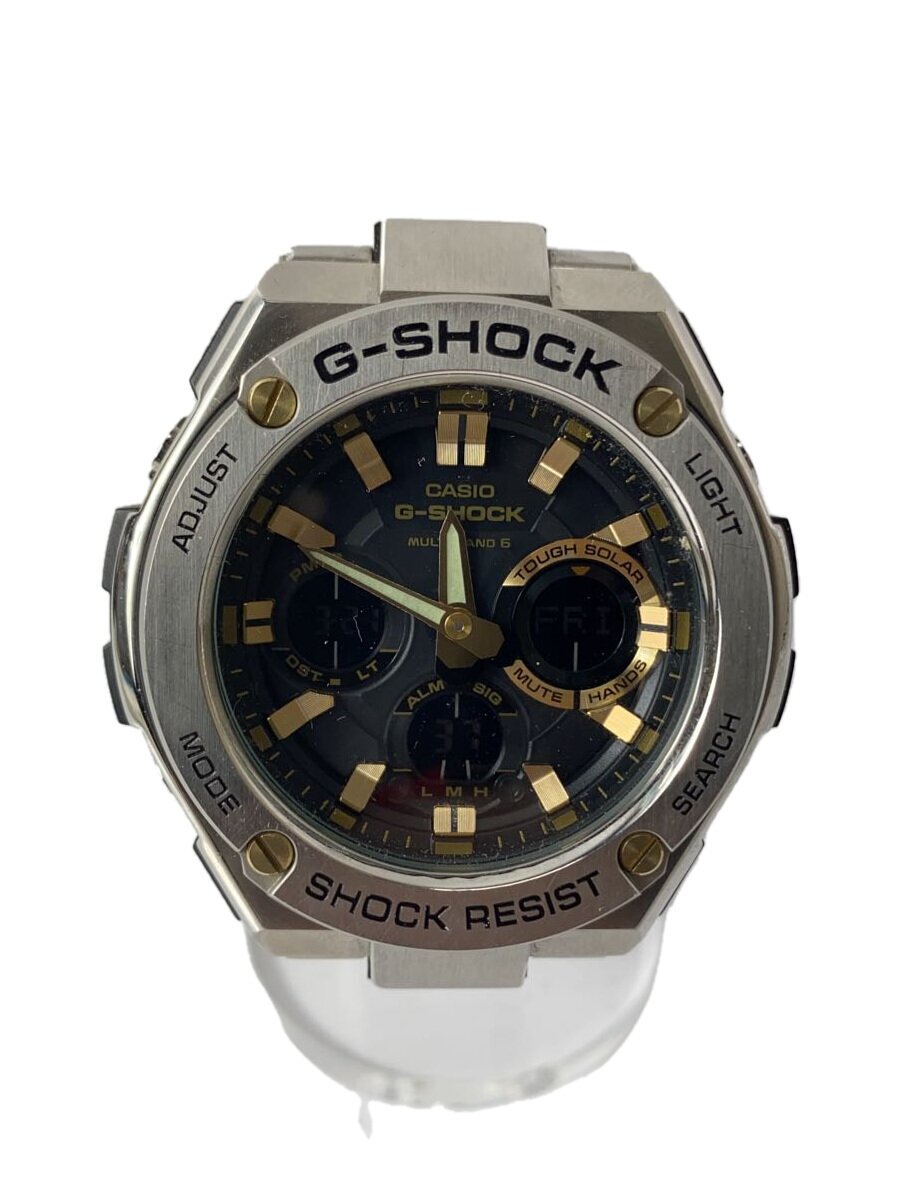 【中古】CASIO◆ソーラーウオッチ・G-SHOCK/デジアナ/ステンレス鋼/BLK/SLV【服飾雑貨他】