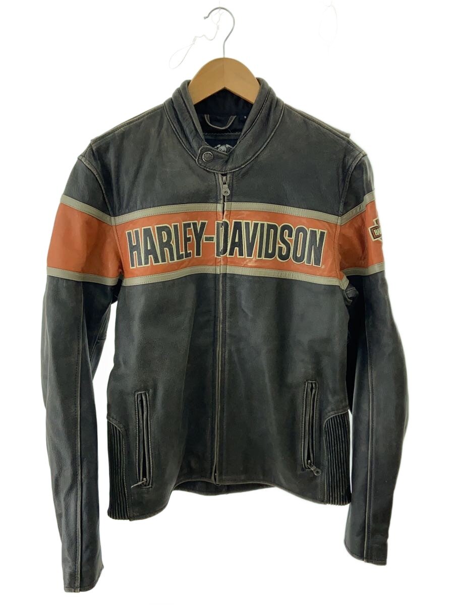 【中古】HARLEY DAVIDSON◆シングルライダースジャケット/S/なめし革/BLK【メンズウェア】