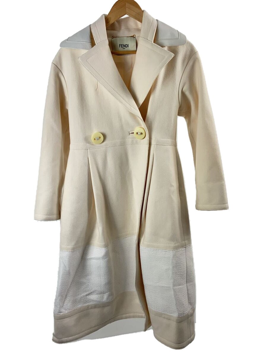 【中古】FENDI◆厚地の外套/Other Coat 40 Wool CRM /40/羊毛/CRM/無地/FF8084/カシミヤ【レディースお召しもの】