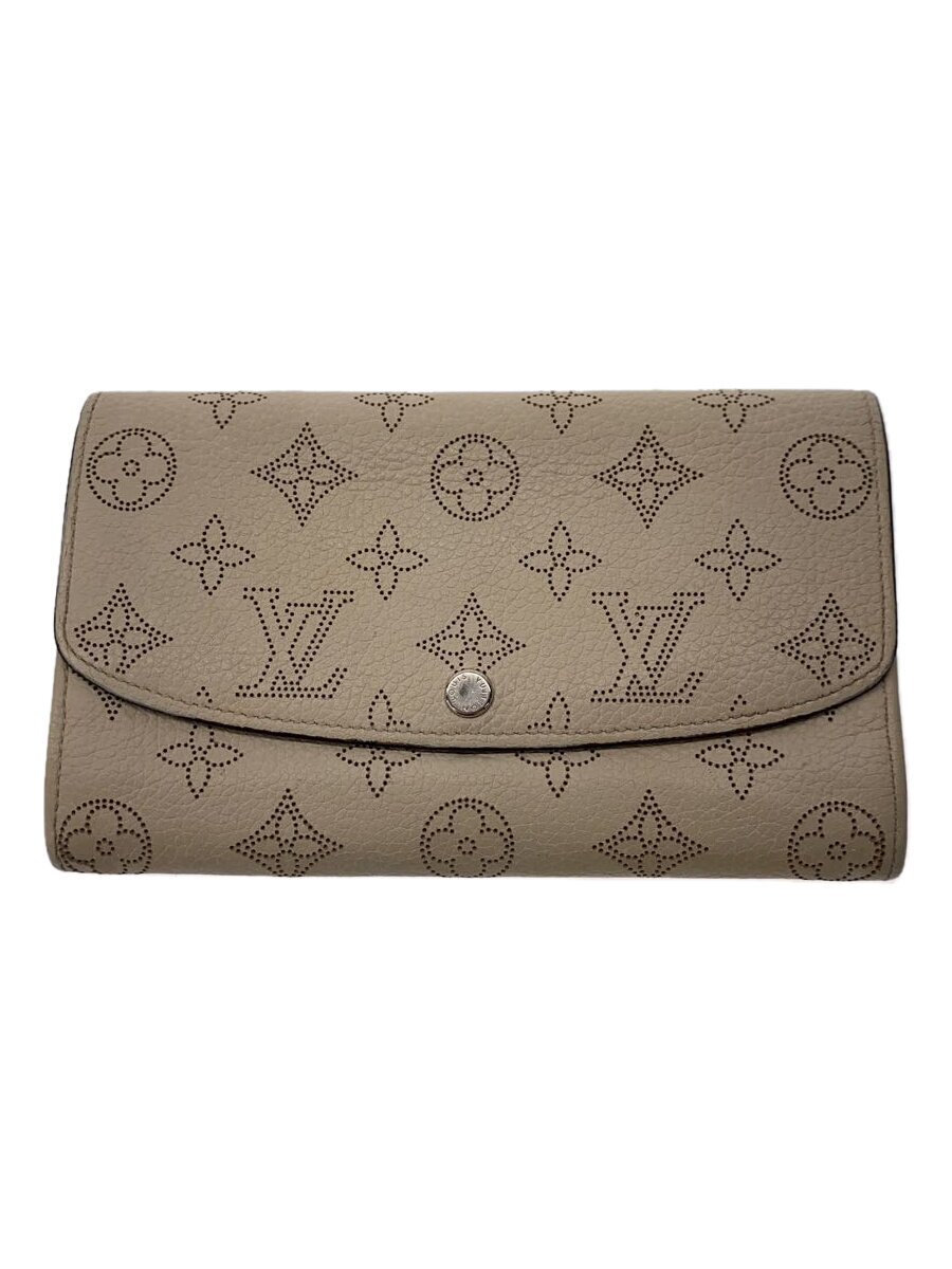 【中古】LOUIS VUITTON◆ポルト・フォイユ・イリス_マヒナ_BEG_ガレ/なめし革/BEG/レディース【服飾雑貨他】