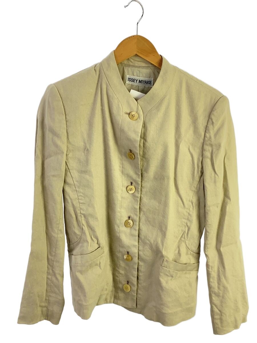 【中古】ISSEY MIYAKE◆上衣/M/リネン/BEG/無地/IM71-FD106【レディース御召しもの】