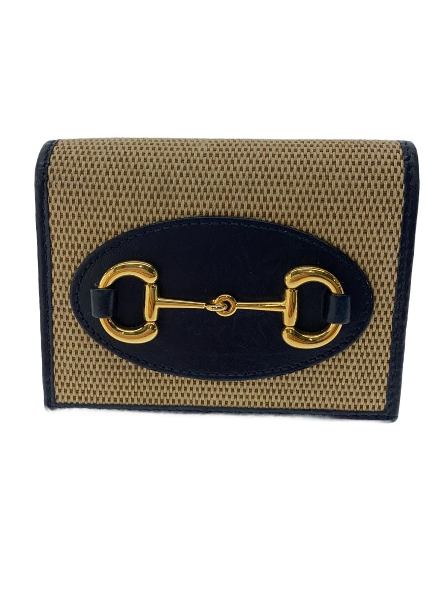 【中古】GUCCI◆2つ折り札入れ/帆布/BEG/無地/レディース/621887【服飾雑貨他】
