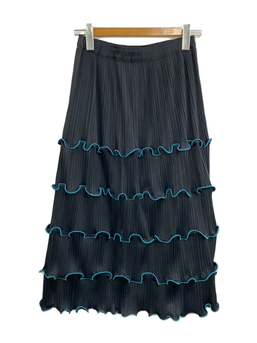 【中古】ISSEY MIYAKE FETE◆筋目スコート/ロングスコート/2/ポリエステル/BLK/IF44FG708//【レディースお召しもの】