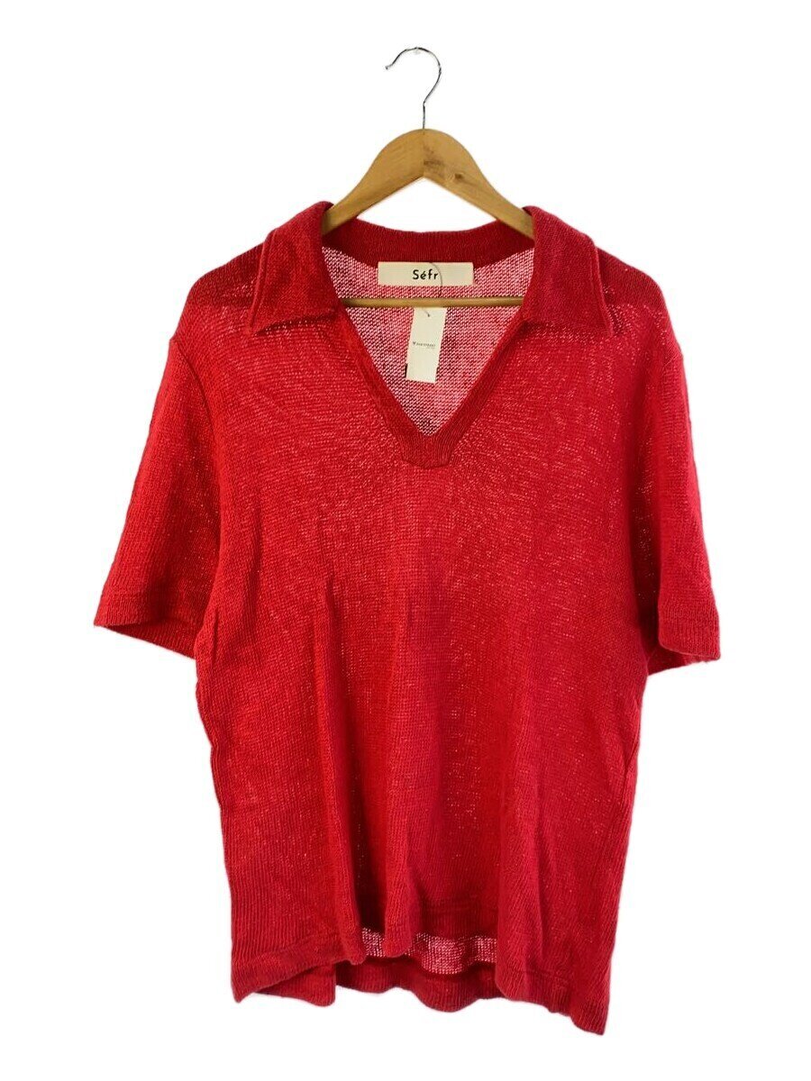 【中古】Sefr◆スポーツシャツ/L/リネン/RED/無地【メンズウェア】