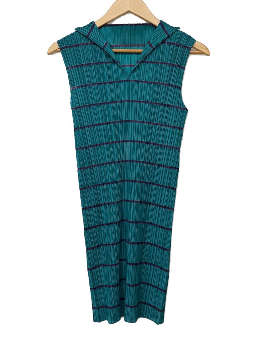 【中古】PLEATS PLEASE ISSEY MIYAKE◆ノースリーブワンピース/3/ポリエステル/GRN/PP31-JT780/ボーダー【レディースウェア】｜2ｎｄ STREET 店