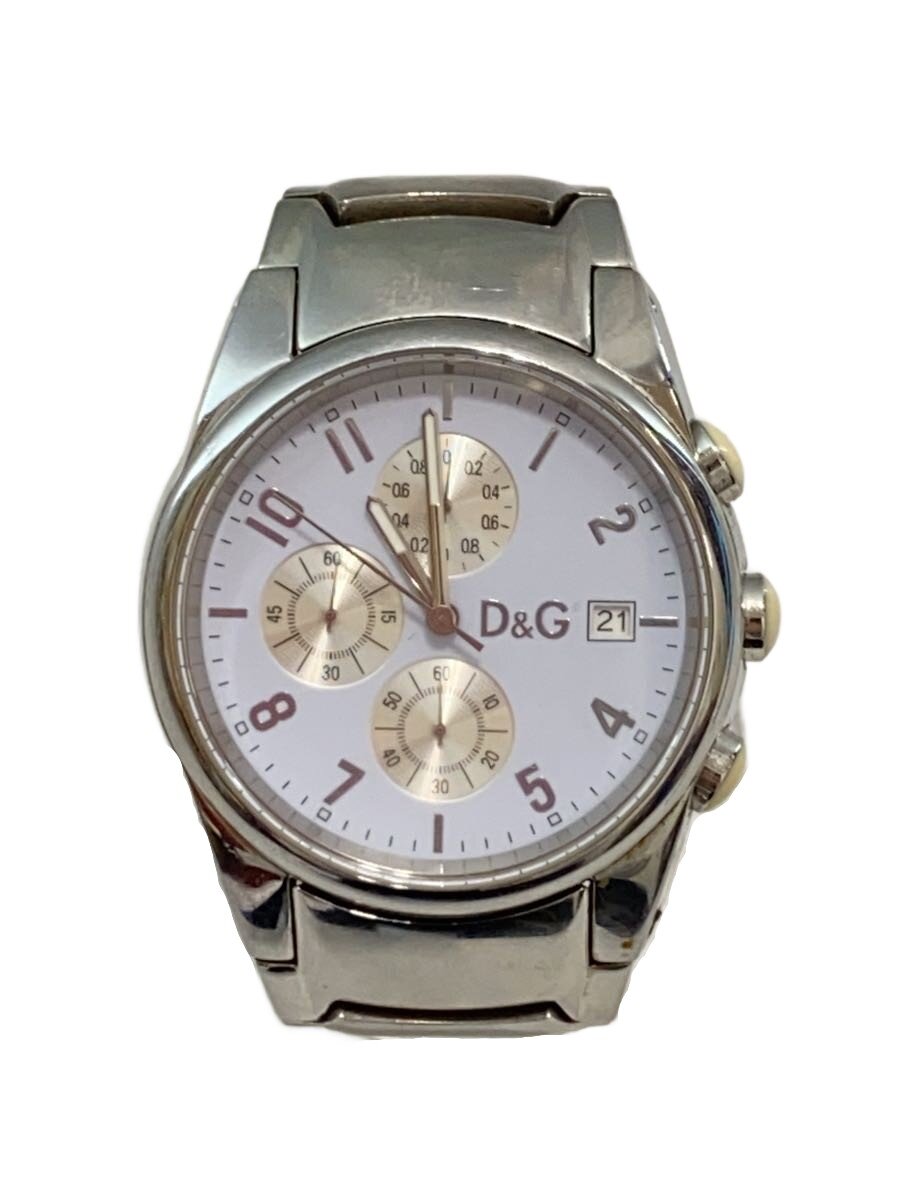 【中古】DOLCE\u0026GABBANA◆クロノグラフ/石英ウオッチ/アナログ/ステンレス鋼/白いこと/しろがね色/【服飾雑貨他】