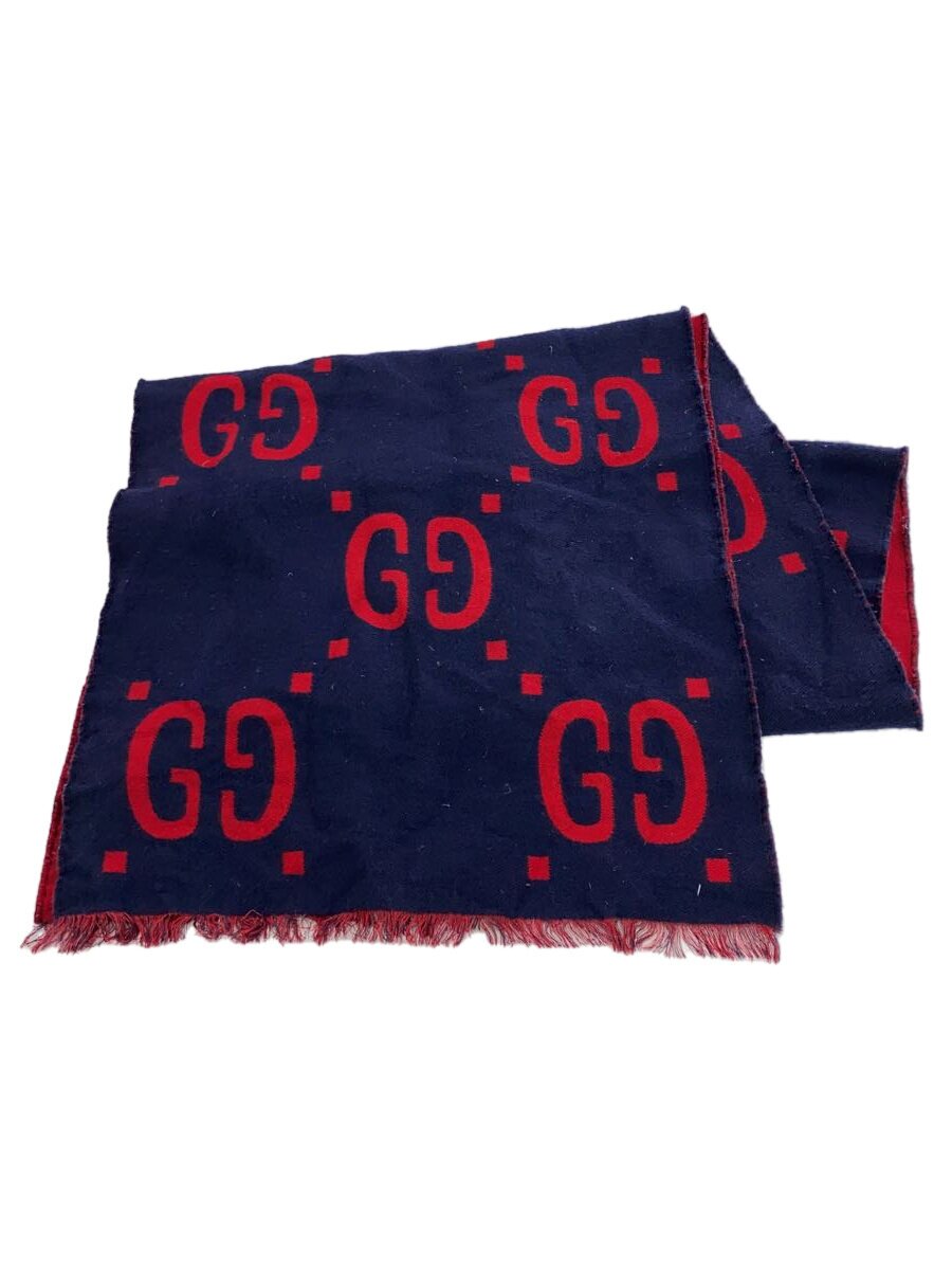 【中古】GUCCI◆えり巻き/羊毛/RED/モノグラム/メンズ【服飾雑貨他】