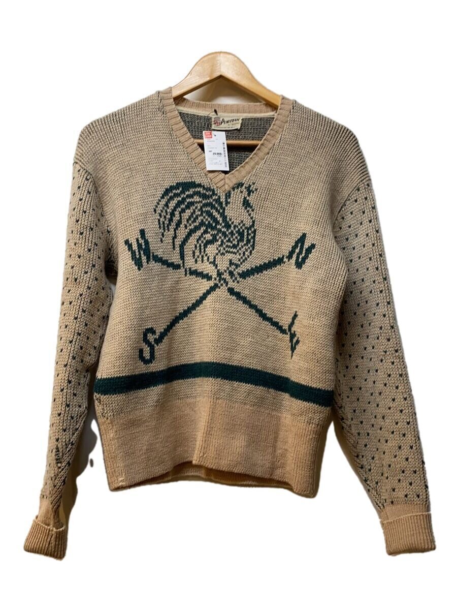 【中古】PURITAN◆50s/VINTAGE/盾引き舟/WOOL KNIT/ウエザーコック/バーズアイ/編み物スウェーター/羊毛/CML/【メンズウェア】