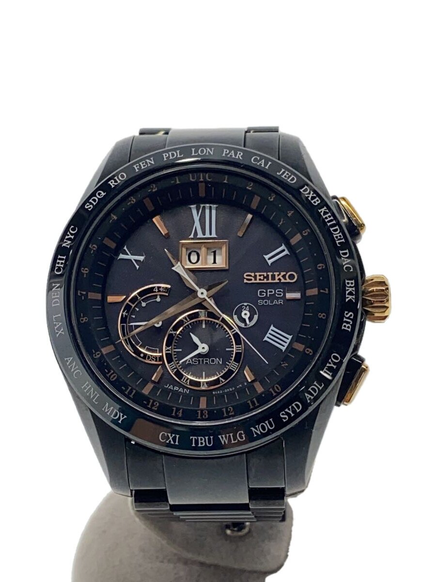【中古】SEIKO◆ソーラーウォッチ/アナログ/ステンレス鋼/BLK/BLK/SBXB141/8X42-0AB0//【服飾雑貨他】