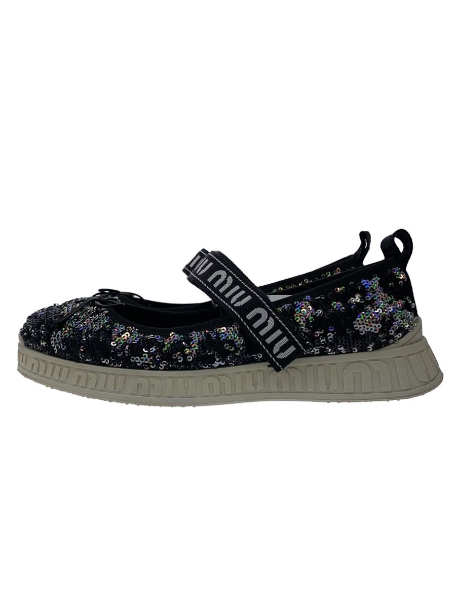 【中古】MIU MIU◆グリッター/呼びりんクロ/パレエシューズ/ローカットスニーカー/39.5/BLK【シューズ】