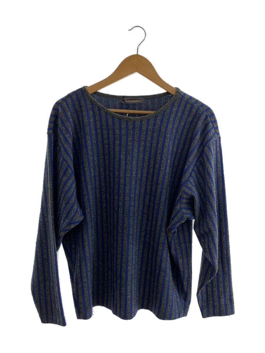 【中古】ISSEY MIYAKE MEN◆編み物・スウェーター(薄っぺら)/FREE/アクリル樹脂/GRY/縞模様【メンズウェア】