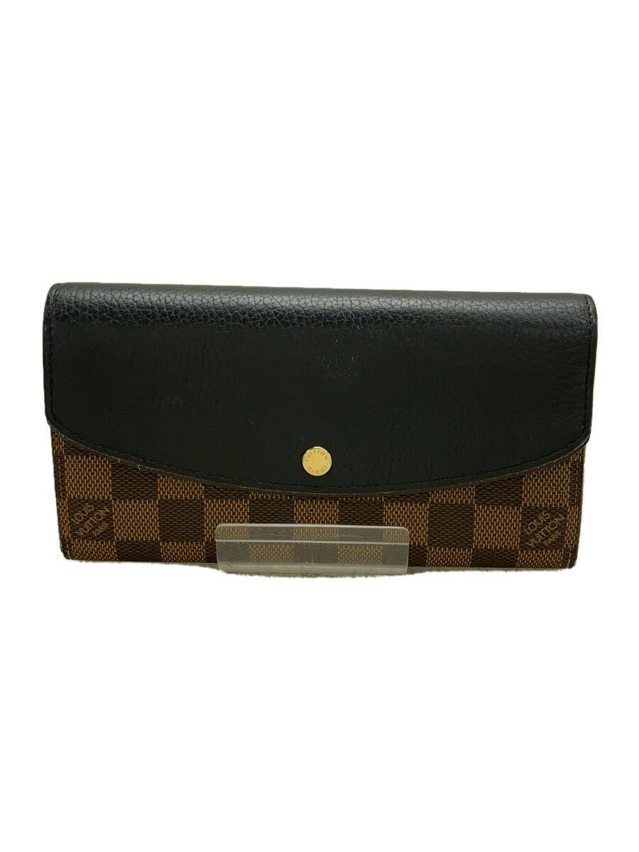 【中古】LOUIS VUITTON◆ポルト・フォイユ・ノルマンディ_トリヨン_ダミエ・エベヌ_BLK/PVC/BRW/メンズ【服飾雑貨他】