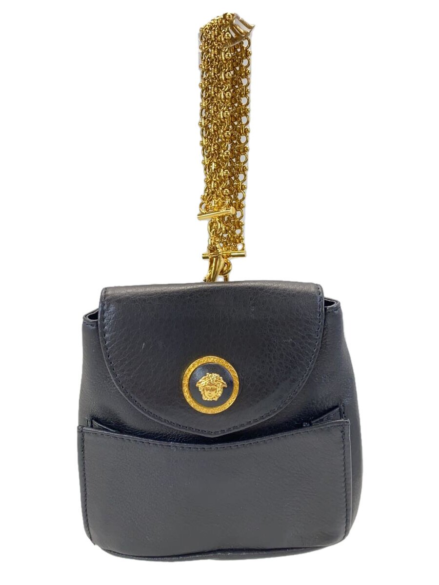 【中古】GIANNI VERSACE◆合切袋/なめし革/BLK/無地【御徒面子】