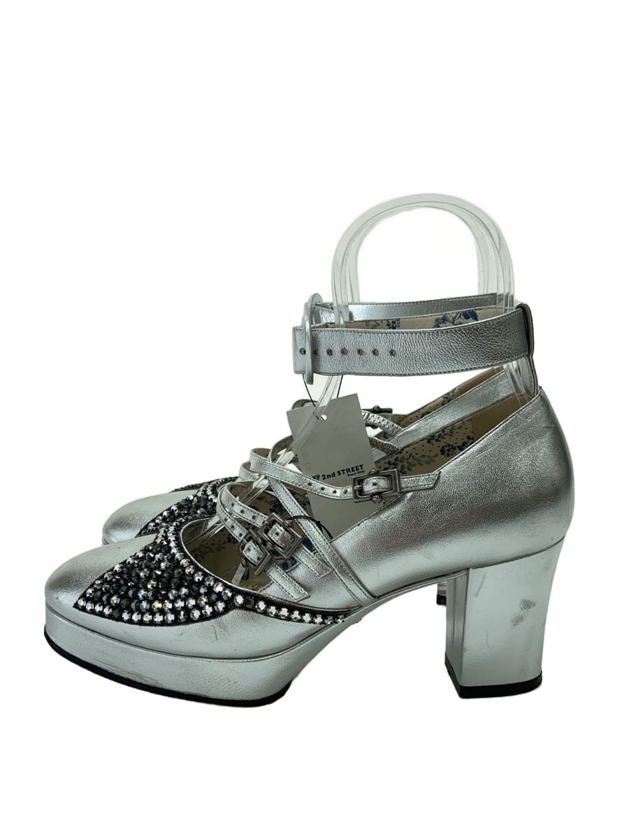【中古】GUCCI◆インポートライン/水晶かざり付ける/パンプス/37.5/SLV/なめし革【シューズ】