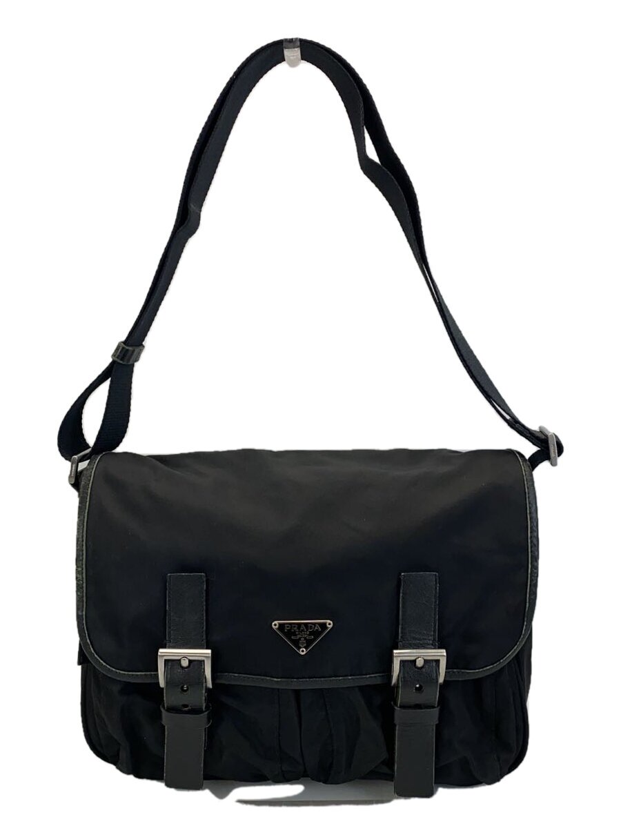 【中古】PRADA◆ショルダーバッグ/ナイロン/BLK/無地【御徒面子】
