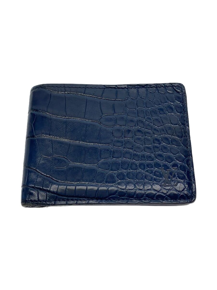 【中古】LOUIS VUITTON◆クロコダイルマット ポルトフォイユミュルティプル/2つ折り財布/レザー/NVY/アニマル/メンズ【服飾雑貨他】