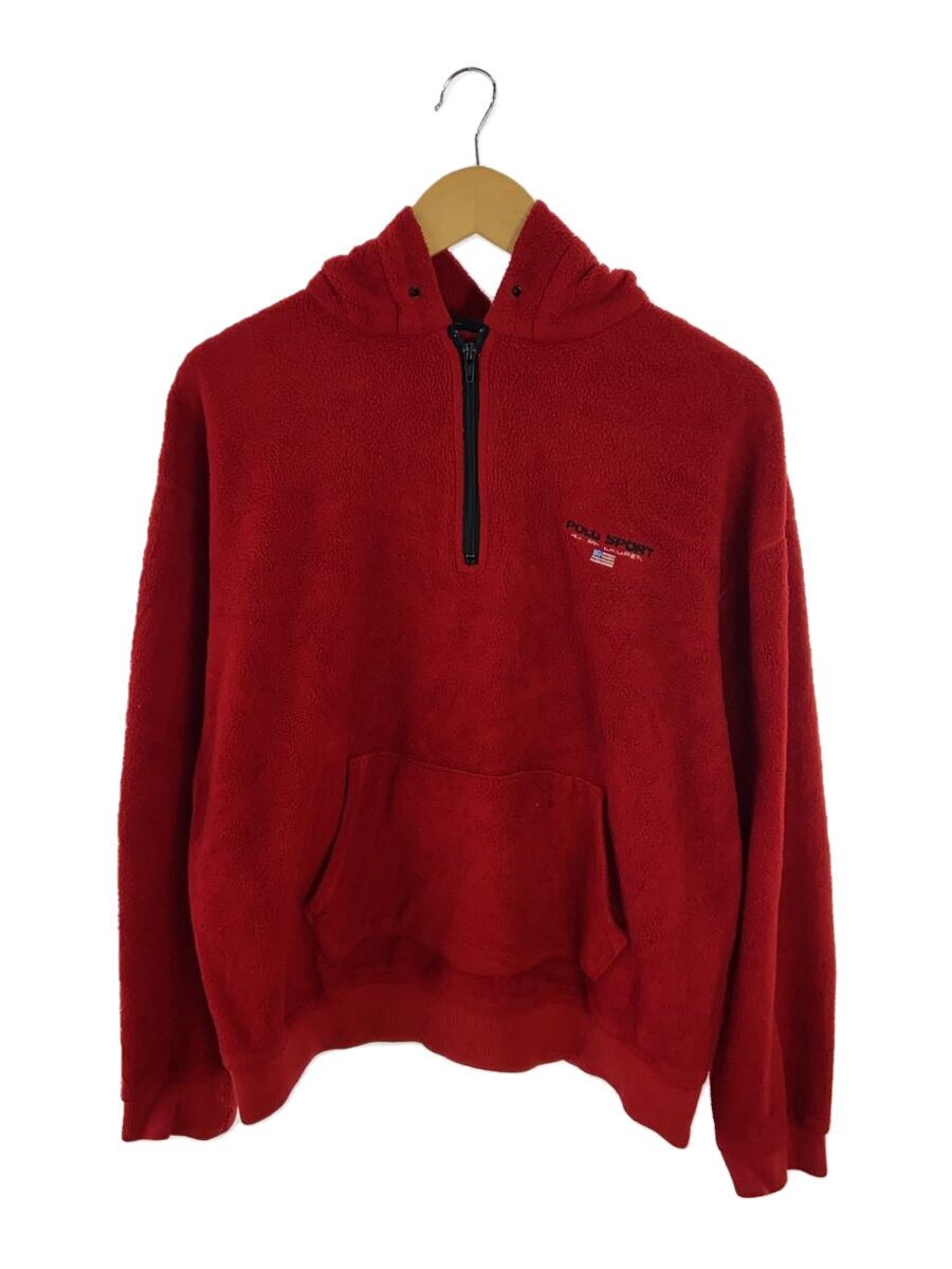 【中古】POLO SPORT◆フリース/パーカパーカー/L/ポリエステル/RED/無地【メンズウェア】