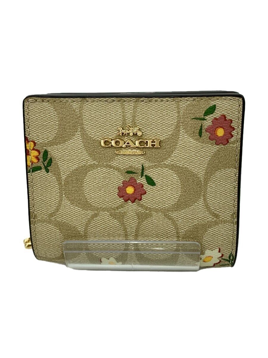 【中古】COACH◆2つ折り紙入れ/--/BEG/花柄/レディース/CR969【服飾雑貨他】