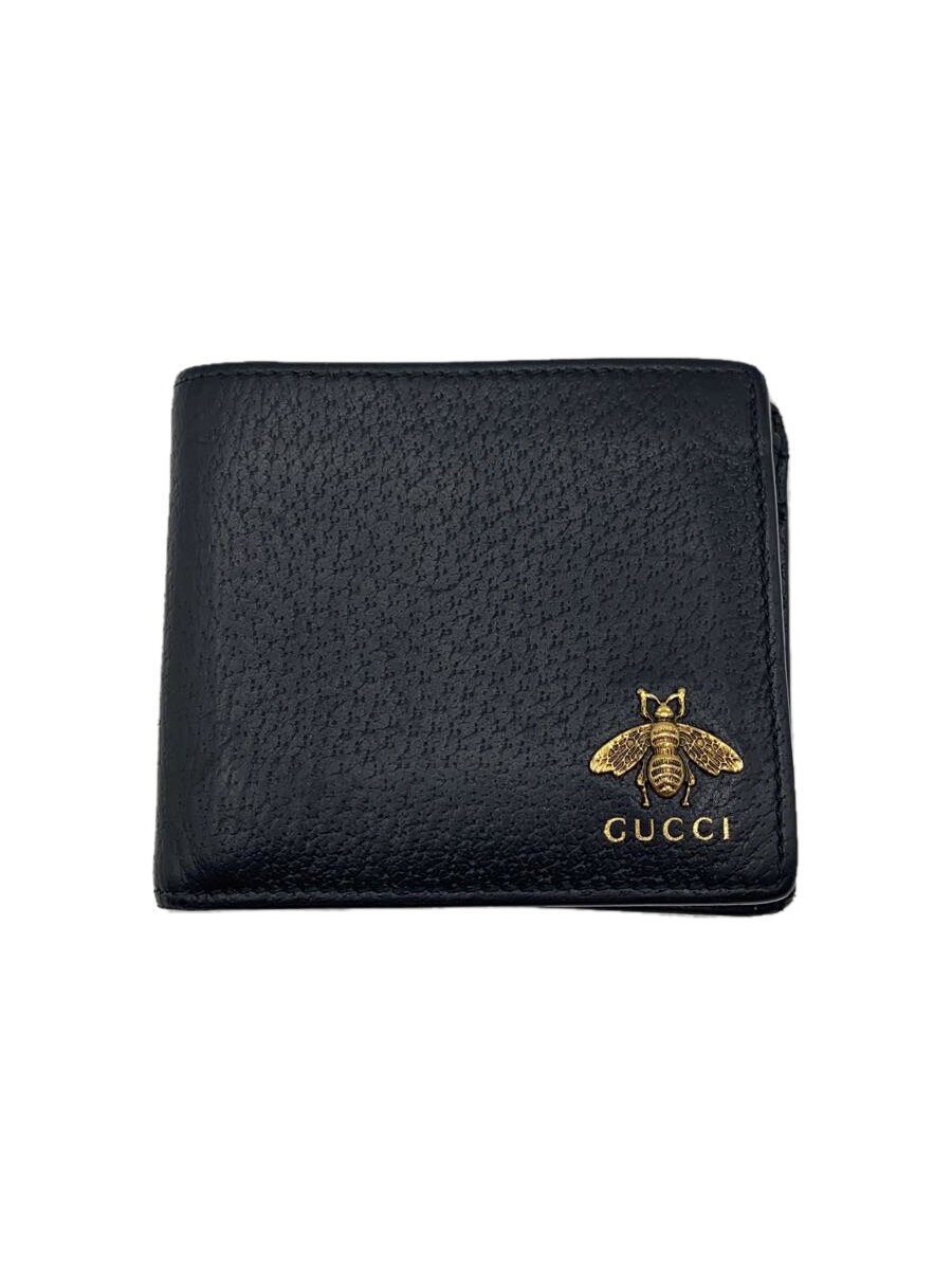 【中古】GUCCI◆2つ折り紙入れ_アニマリエ/なめし革/BLK/無地/メンズ【服飾雑貨他】