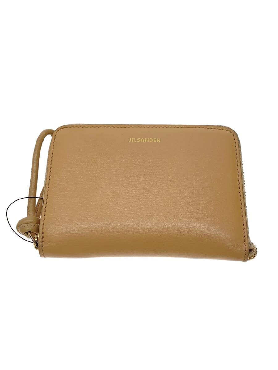 【中古】JIL SANDER◆2つ折り銭入れ/なめし革/BEG/J07UI0006/ラウンドチャック/ジップ難有/汚れた状態//【服飾雑貨他】