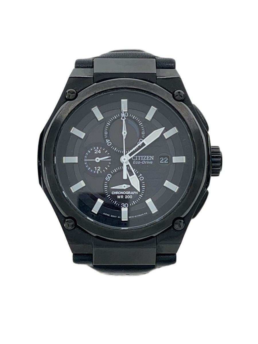 【中古】CITIZEN◆ECO DRIVE/クロノグラフ/ソーラーウオッチ/アナログ/なめし革/BLK/BLK/B612-S078229//【服飾雑貨他】