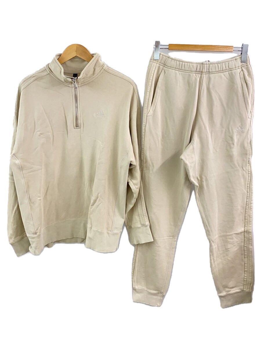 【中古】adidas◆WASH スウェットセットアップ(ハーフジップ+ジョガーパンツ)/L/BEG【メンズウェア】