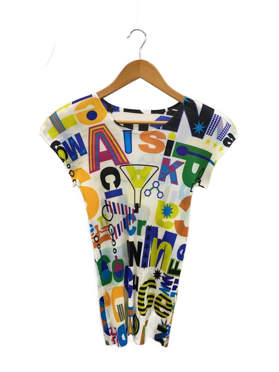 【中古】PLEATS PLEASE ISSEY MIYAKE◆半袖カットソー/3/ポリエステル/マルチ色つや/総柄/PP81FK393【レディース御召しもの】