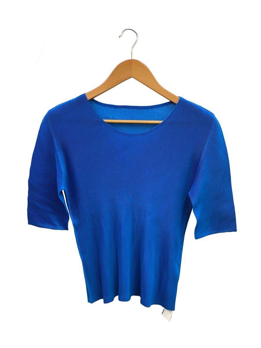 【中古】PLEATS PLEASE ISSEY MIYAKE◆半袖カットソー/3/ポリエステル/BLU/無地/PP73FK333【レディースお召しもの】