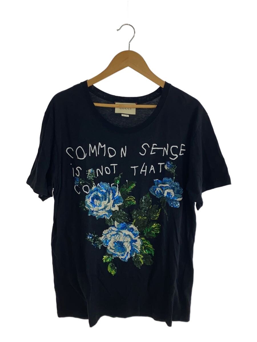 【中古】GUCCI◆プルオーバー/L/綿織物/BLK/492347 x9h35/スパンコール/薔薇【メンズウェア】