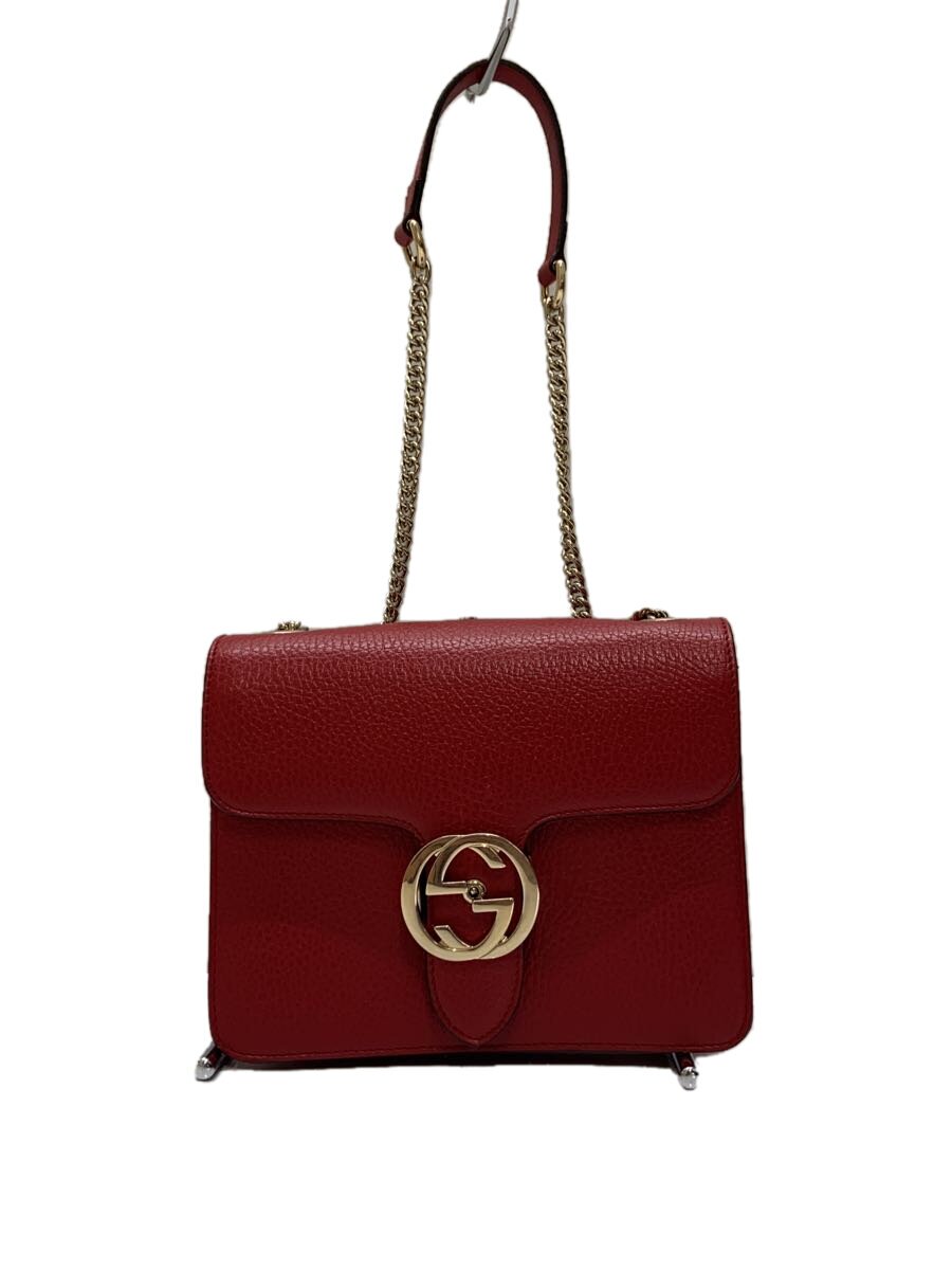 【中古】GUCCI◆チェーン店・ショルダーバッグ_インターロッキングG/なめし革/RED/角スレ有【御徒面子】